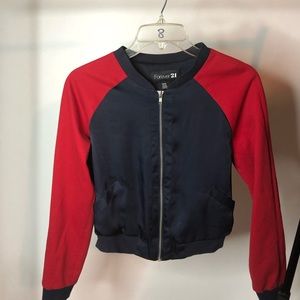 Red and blue bomber jacket